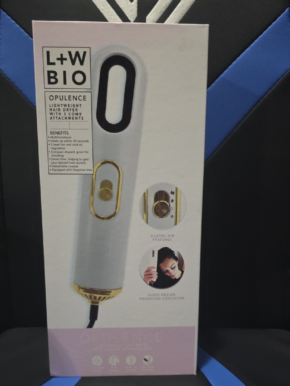 L+W BIO Opulence Lightweight Hair Dryer - White & Gold